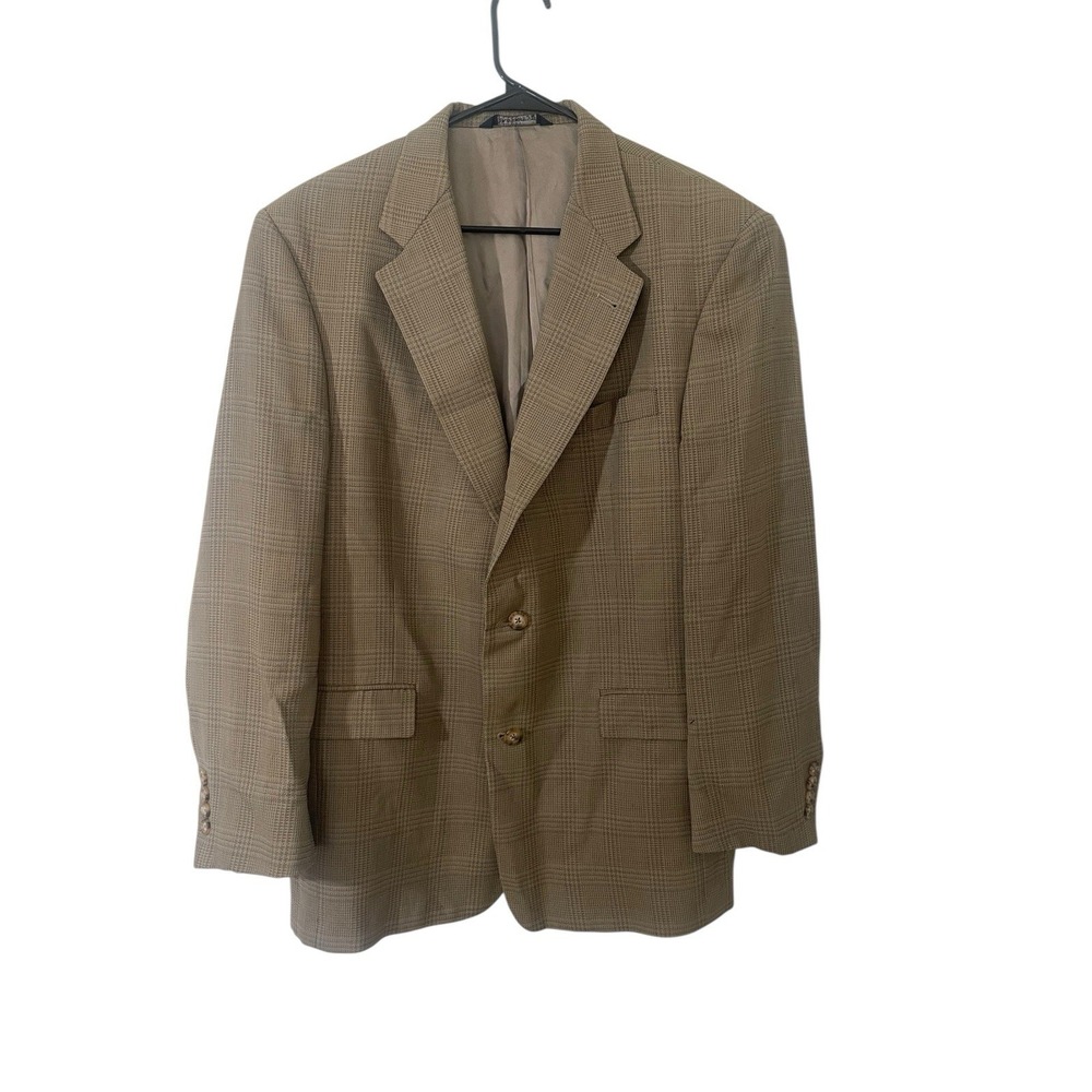 Vintage Burberry's Brown Wool‎ Windowpane Plaid Two Button Men's 42R Regular